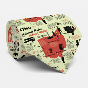 Gravata Mapa Pictórico de Parks Nacionais de Ohio