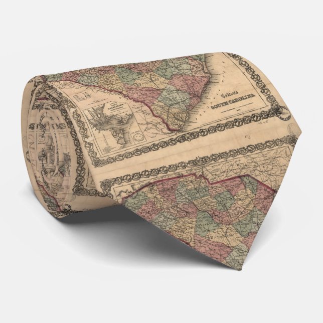 Gravata Mapa Vintage da Carolina do Sul (1865) (Rolled)