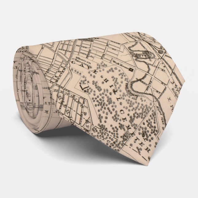 Gravata Mapa Vintage de Louisville Kentucky (1873) (Rolled)