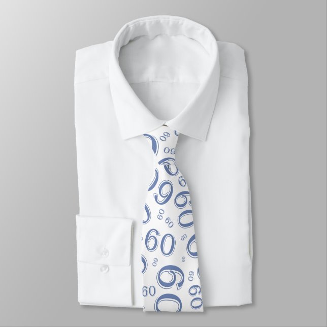 Gravata Marco 60 Padrão de Número Aleatório Azul/Branco (Amarrado)
