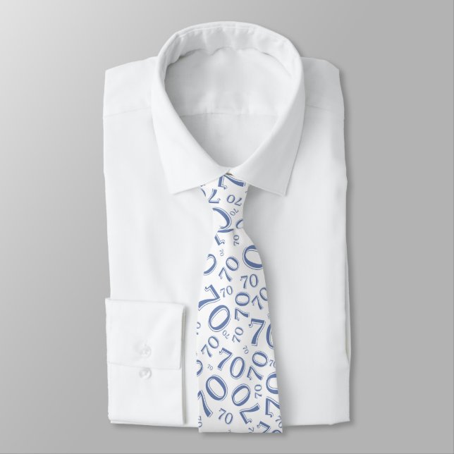 Gravata Marco 70 Padrão de Número Aleatório Azul/Branco (Amarrado)
