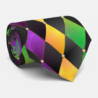Gravata Mardi Gras Arlequim Diamante Roxo Verde Dourado