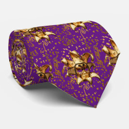 Gravata Mardi Gras Carnaval Dourada Máscara Confetti Purpl
