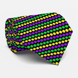 Gravata Mardi Gras Green, Amarelo, Miçangas roxas em preto