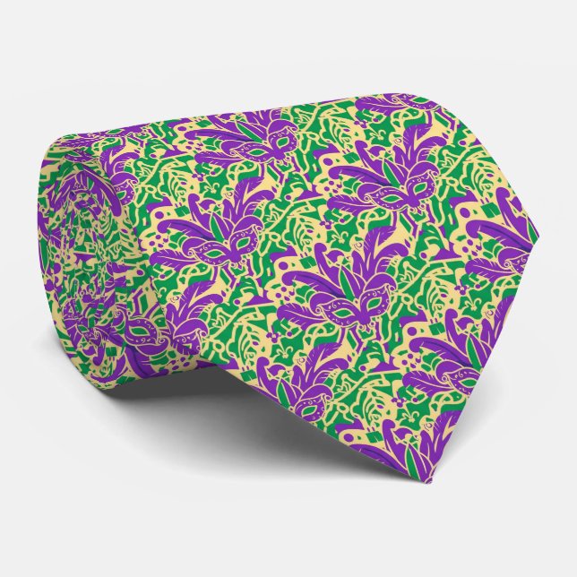Gravata Mardi Gras Travessura Mascarada (Rolled)