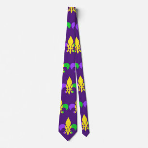 Gravata Mardi Gras Verde Amarelo Púrpura Fleur-de-Lis
