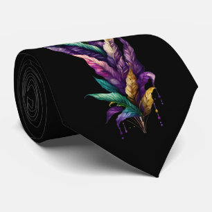 Gravata Mardi Gras Watercolor Leaves Gold Green Purple