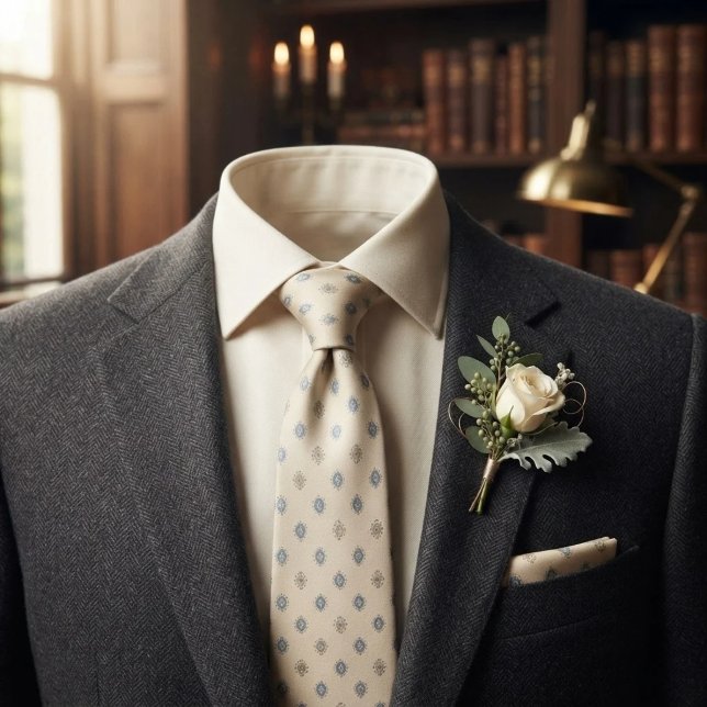 Gravata Marfim Azul Dourado Foulard Neat (Criador carregado)