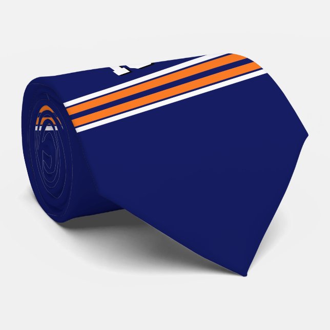 Gravata Marinho Azul com Equipe de White Stripes Laranja J (Rolled)