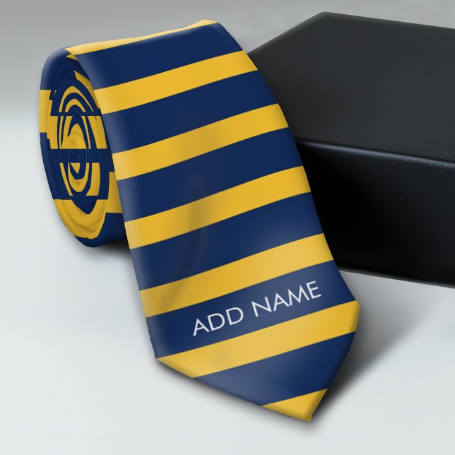 Gravata Marinho Azul e Amarelo Râguebi - Riscas Nome Perso (Custom Tie)