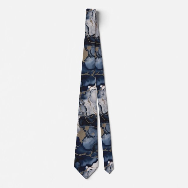 Gravata Marinho azul e Cinzas com Dourado antigo (Frente)