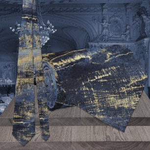 Gravata Marinho Azul e Dourado Casamento de Pintura Modern