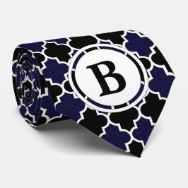 Gravata Marinho Azul e Preto Monograma Personalizado, Colu
