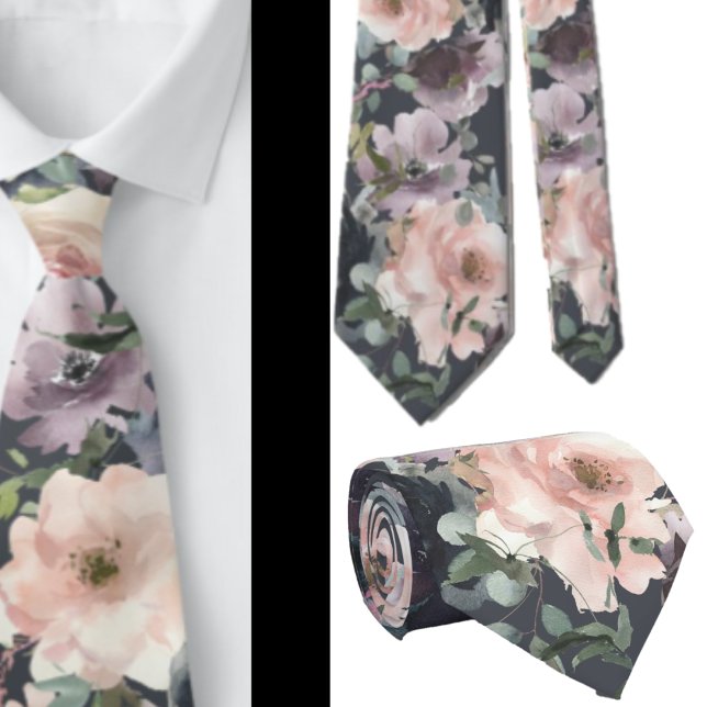 Gravata Marinho Azul e Rosa Flores do Mago Floral (Criador carregado)