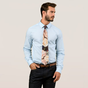 Gravata Marinho Azul e Rosas Florais Flores Negrito