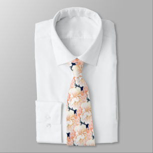 Gravata Marinho Azul Peach Peony Floral Patterno Casamento