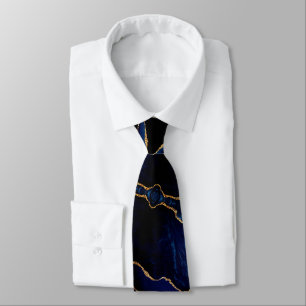Gravata Marinho Azul, Preto, Coletor Dourado com Lobras