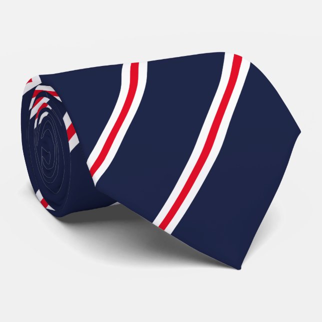 Gravata Marinho com faixas vermelhas e brancas (Rolled)