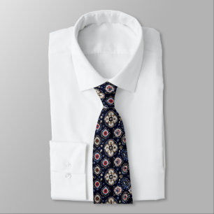 Gravata Marinho de Padrão Floral Elegante Azul