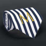 Gravata Marinho do Monograma da Vintage, , Stripes Azul e<br><div class="desc">Design de enxerto moderno. Design de padrão de listras verticais em francês chic clássico de verão marinho azul e branco.</div>