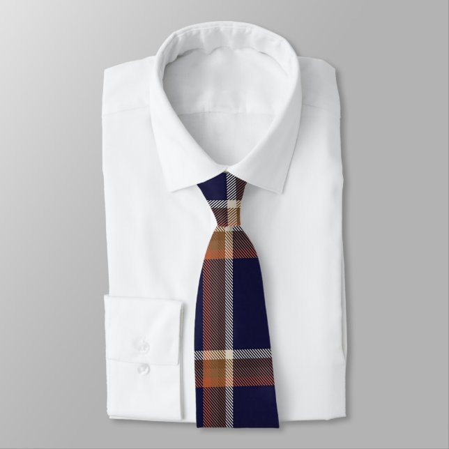 Gravata Marinho e Auburn Orange Xadrez Tie (Amarrado)