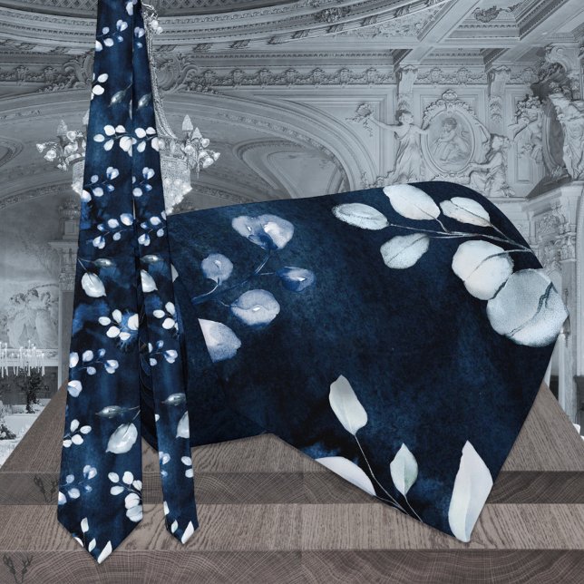 Gravata Marinho e Dusty Casamento Eucalyptus Greenery (Criador carregado)