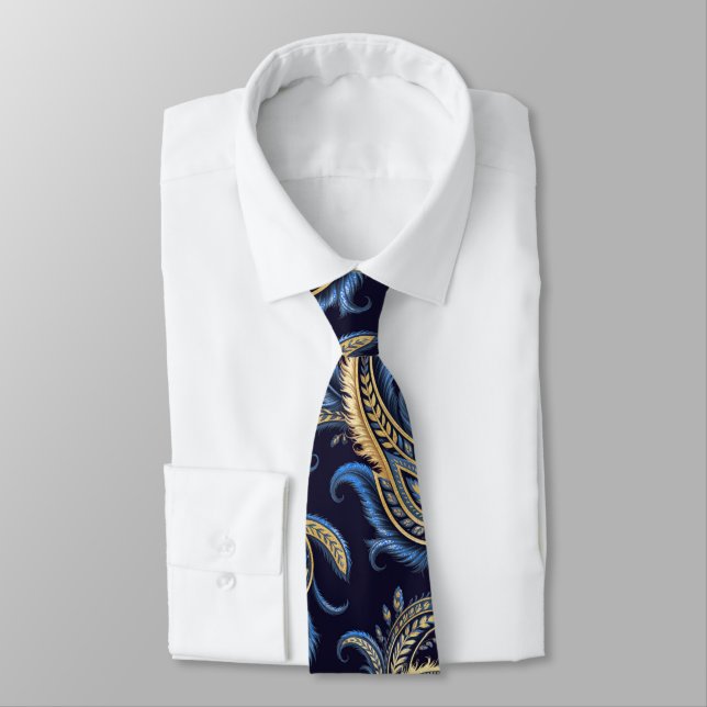 Gravata Marinho Elegante Blue & Dourado Paisley Tie - Clas (Amarrado)