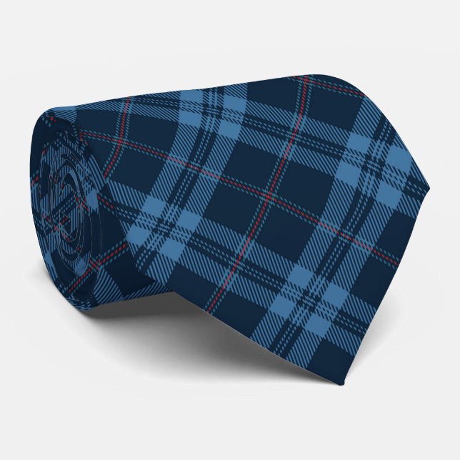 Gravata Marinho Escocês Blue Tartan Pattern Necktie (Rolled)