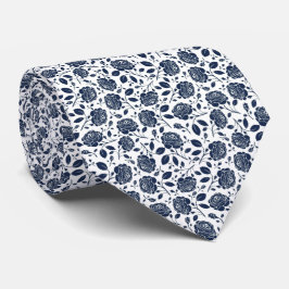 Gravata Marinho Floral Azul Dusty