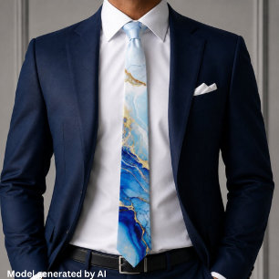Gravata Mármore Azul Elegante Dourado