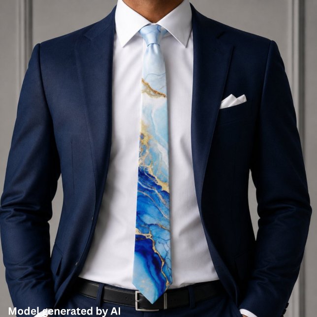 Gravata Mármore Azul Elegante Dourado (Criador carregado)