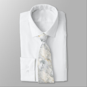 Gravata Mármore Branco Cinza Dourado Redemoinho Casamento