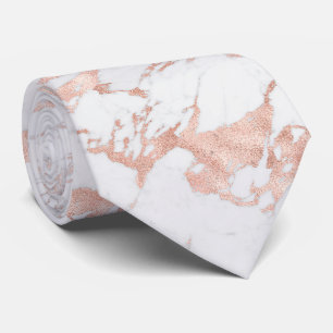 Gravata Mármore Branco Rosa Gold Foil Chic