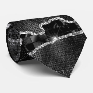 Gravata Mármore brilhante do agito prateado preto