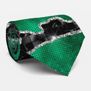 Gravata Mármore brilhante em ágata prateada verde parece e
