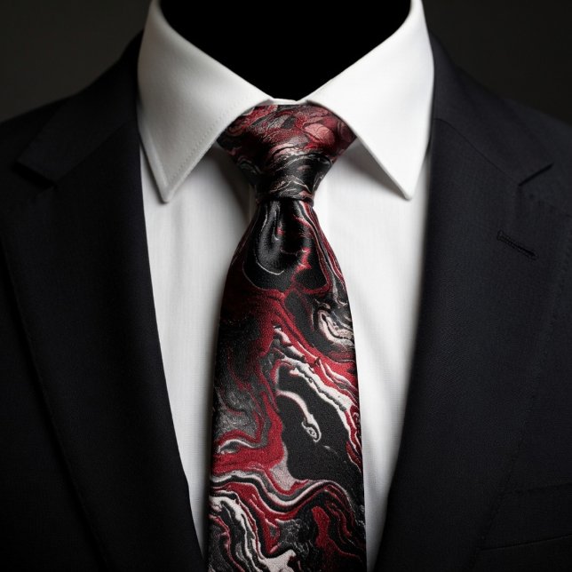 Gravata Mármore Elegante com Redemoinho Preto e Vermelho (Criador carregado)