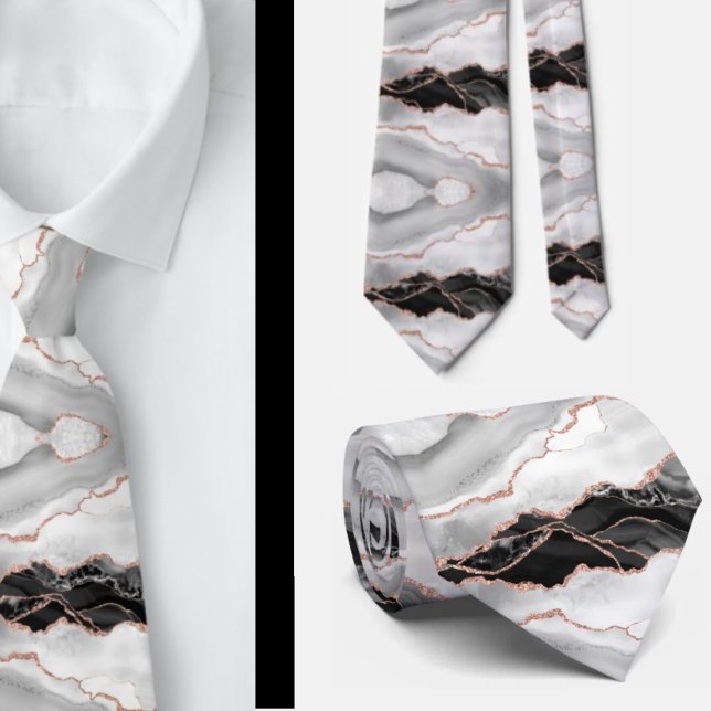 Gravata Mármore Elegante Preto e Branco com Brilho em Dour (Criador carregado)