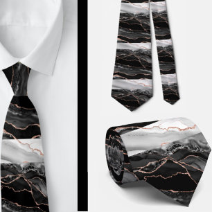 Gravata Mármore Elegante Preto e Branco com Brilho em Dour