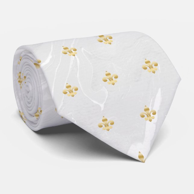 Gravata Mármore gold Fleur de Lis, padrão francês Lili (Rolled)