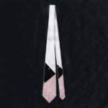 Gravata Mármore preto branco-rosa-brilhante Elegante<br><div class="desc">Design geométrica moderna com brilho de rosa dourado,  mármore branco e preto.</div>