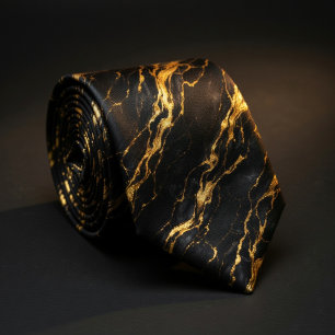 Gravata Mármore Preto e Dourado   Veio Dourado Líquido de 