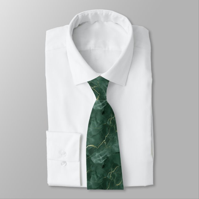 Gravata Mármore Remoinho Verde Dourado Masculino (Amarrado)