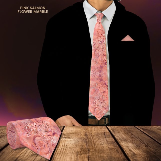 Gravata Mármore Rosa Salmão Rosa Flor (Pink Salmon Pink Flower Marble Neck Tie)
