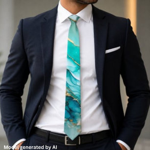 Gravata Mármore Teal Dourado Elegante