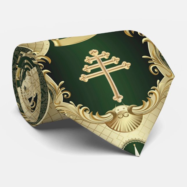 Gravata Maronite Church Cross e Lebanon Cedar Neck Tie (Rolled)