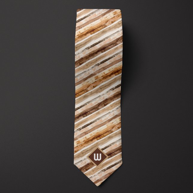 Gravata Marrom e Areia Listrado Aquarela (Criador carregado)