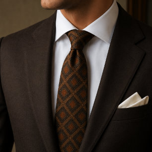 Gravata Marrom Escuro Diamante em Padrão Jacquard