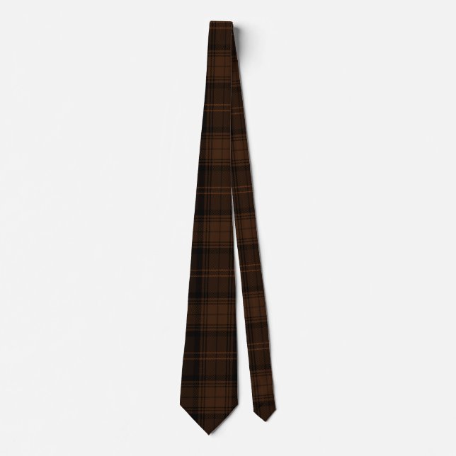 Gravata Marrom Profundo, Azeite Escuro, Padrão de Tartan P (Frente)