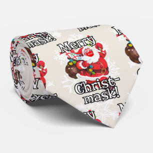 Gravata Máscara de Cristo de Feliz com Papais noeis engra