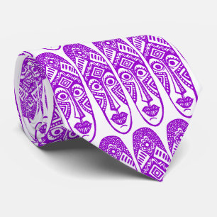 Gravata Máscaras Surpresas de Tiki - Roxo em Branco